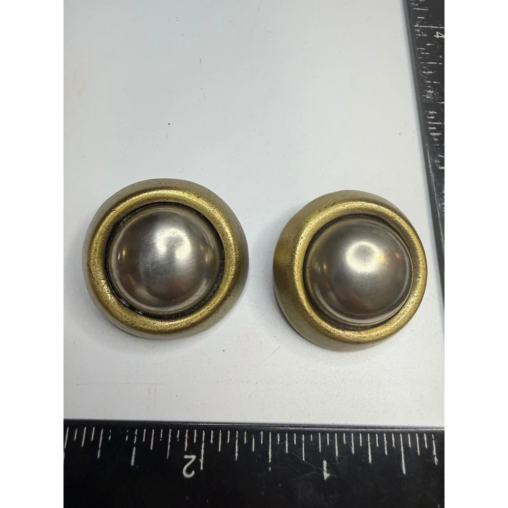 Ellen Designs Mixed Metal Gold Silver Tone Chunky Dome Clip On Earrings